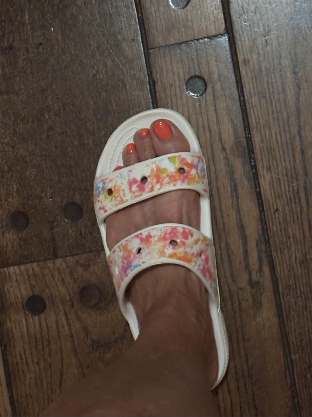 CROCS Classic Double Strap Slide Sandals Tie Dye Splatter Print Size 6 - Picture 6 of 9